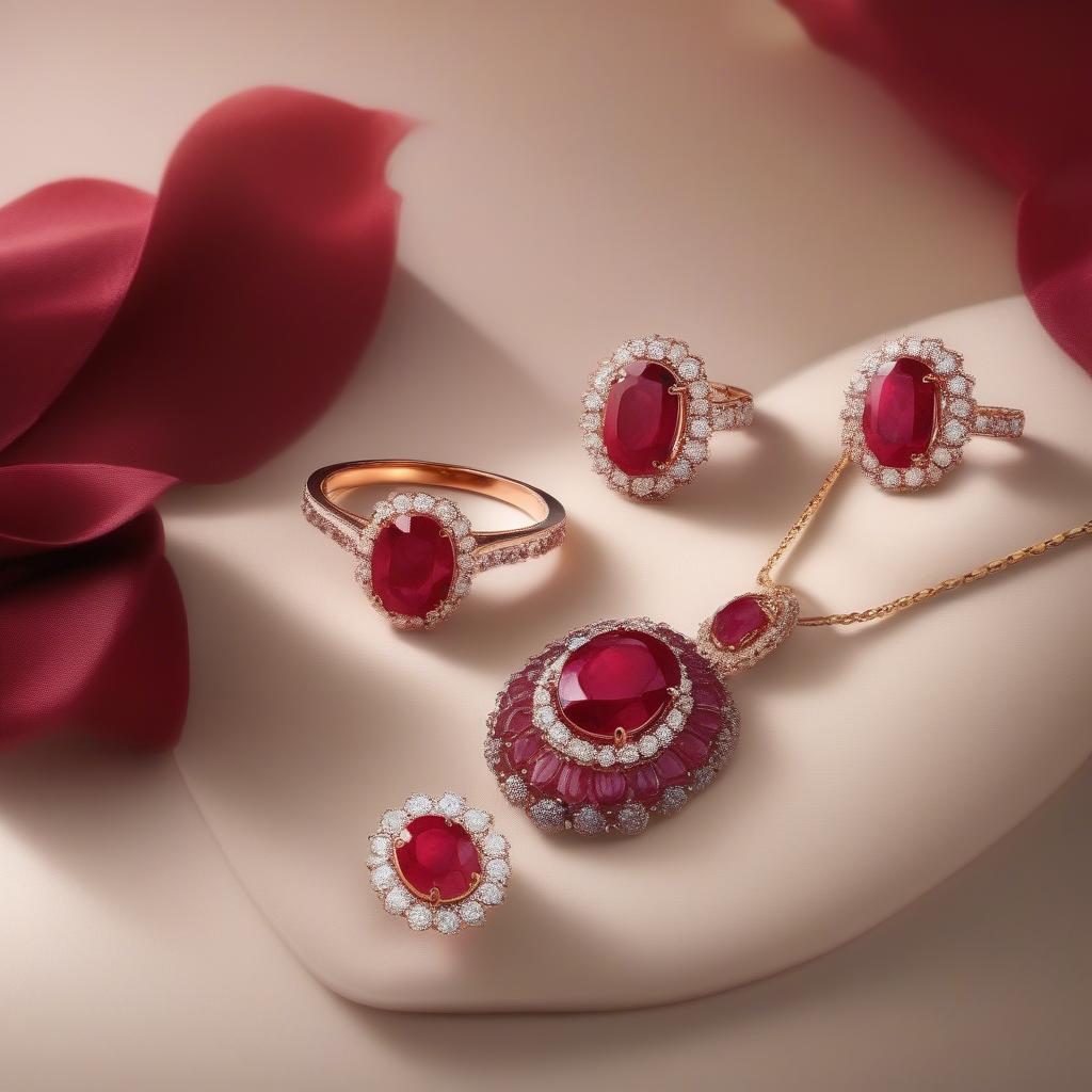 Bộ trang sức đá quý ruby đỏ lửa rực rỡ và quyến rũ