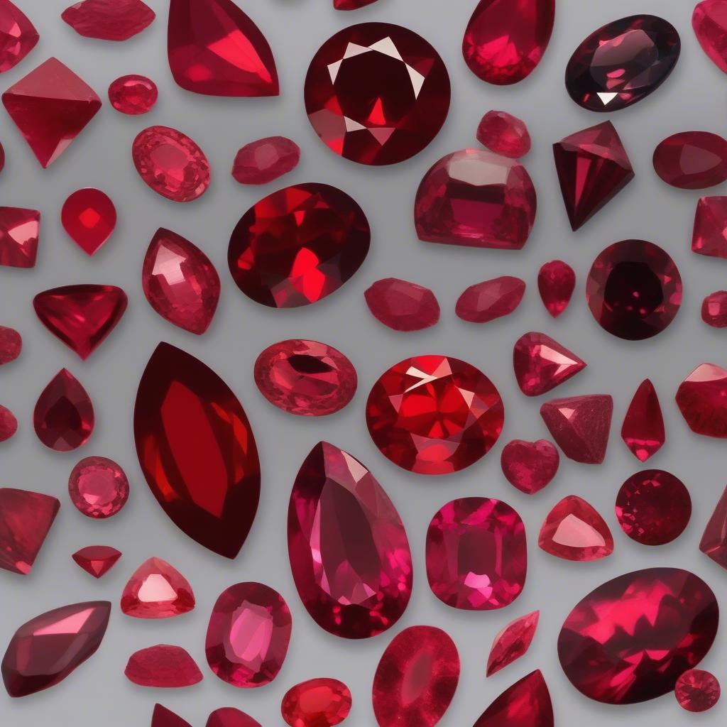 Các loại đá quý màu đỏ phổ biến như ruby, garnet, spinel