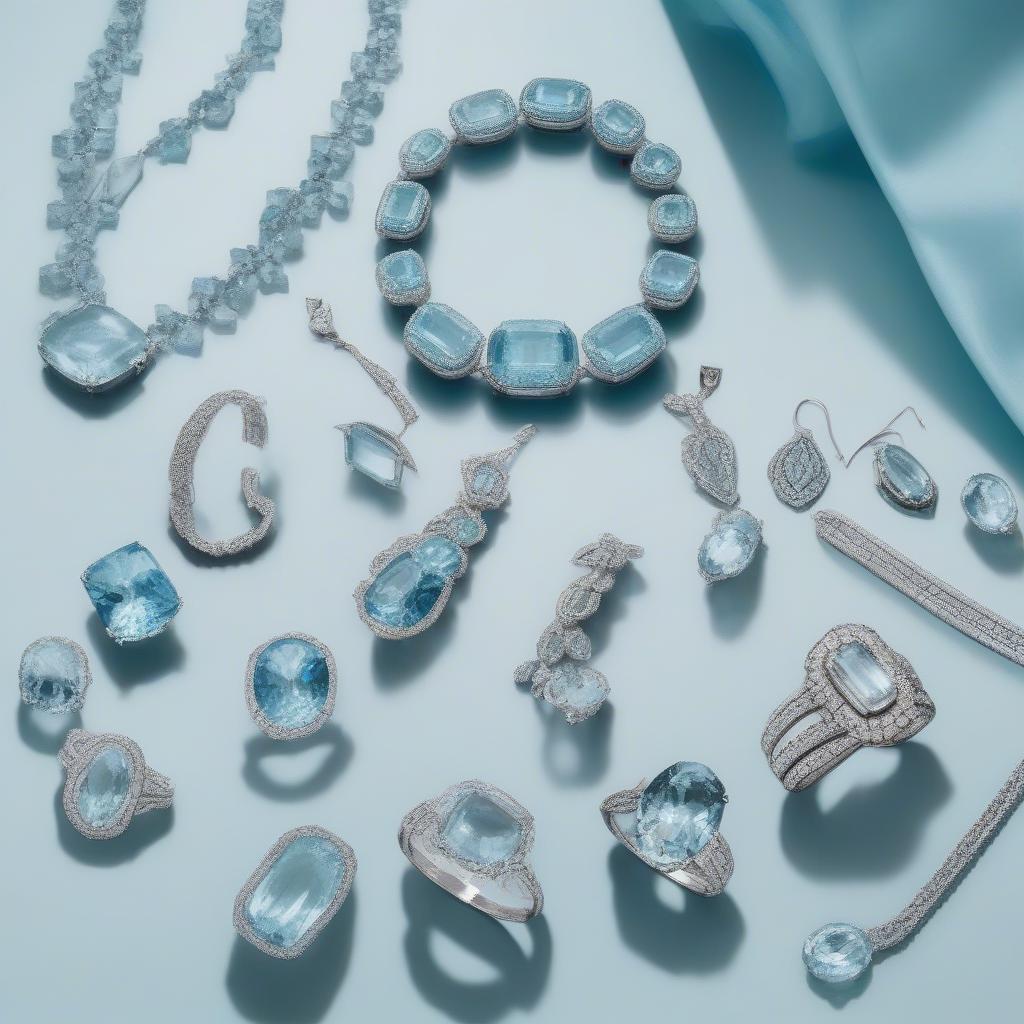 Đá Aquamarine Được Gia Công Thành Các Món Trang Sức Tinh Xảo