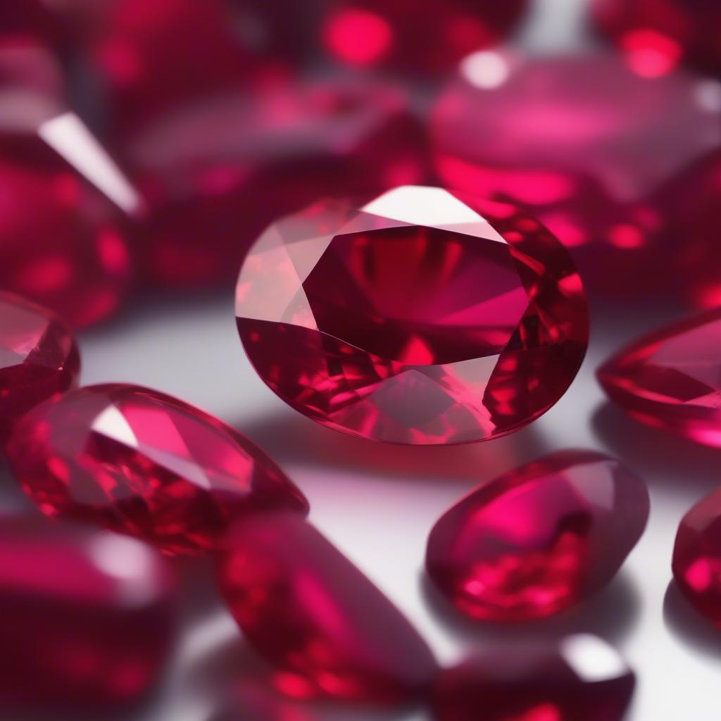 Viên đá Ruby đỏ rực rỡ, được chế tác tinh xảo.