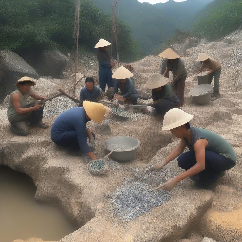 Khai thác đá quý tại Việt Nam: Minh họa quá trình khai thác đá quý.