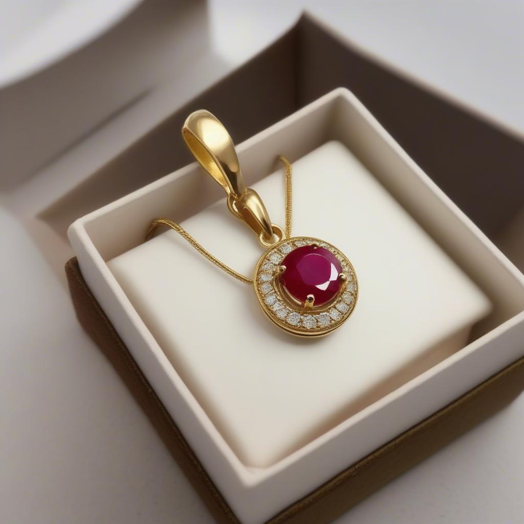 Mặt dây chuyền 1 hột hình tròn đá ruby đỏ rực