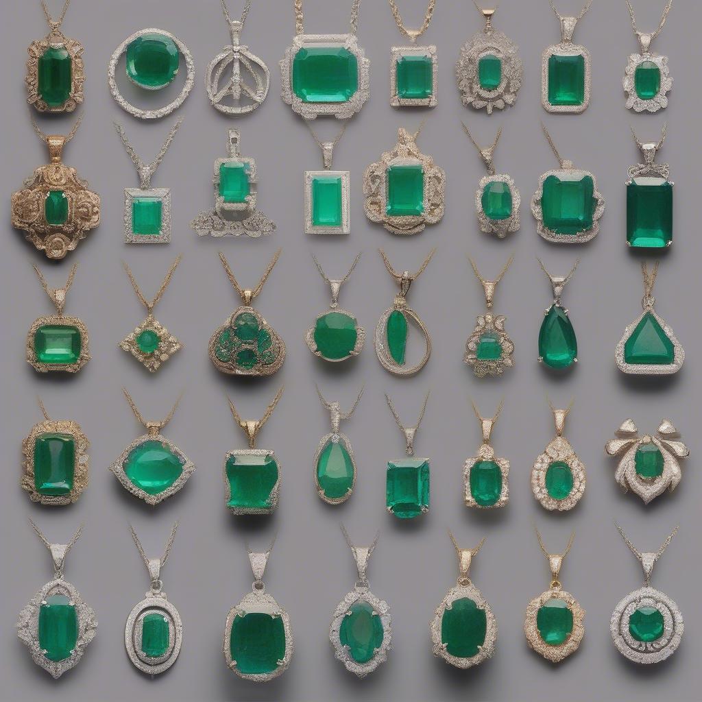 Mặt dây chuyền đá emerald với các kiểu dáng khác nhau, phù hợp với nhiều phong cách.