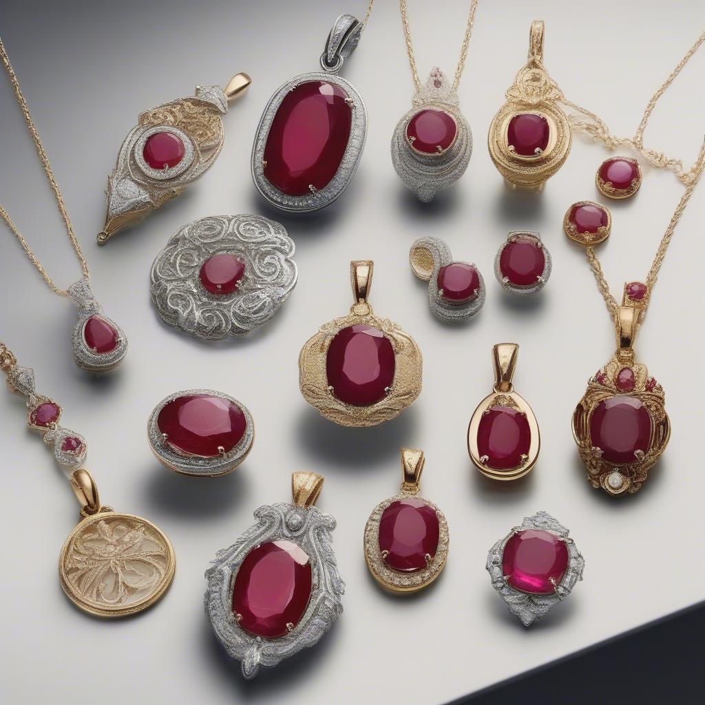 Mặt dây chuyền đá ruby đỏ kết hợp vàng bạc