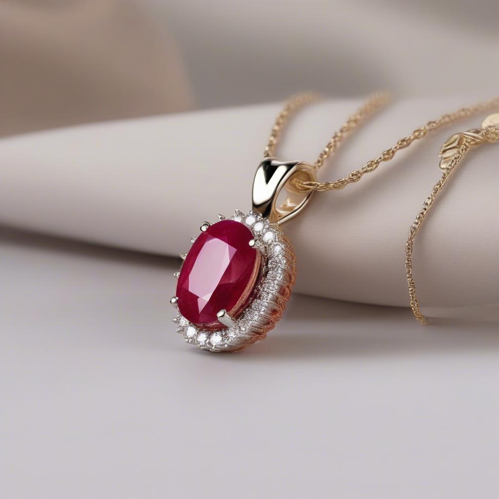 Mặt dây chuyền ruby chất lượng cao với màu đỏ tươi sáng