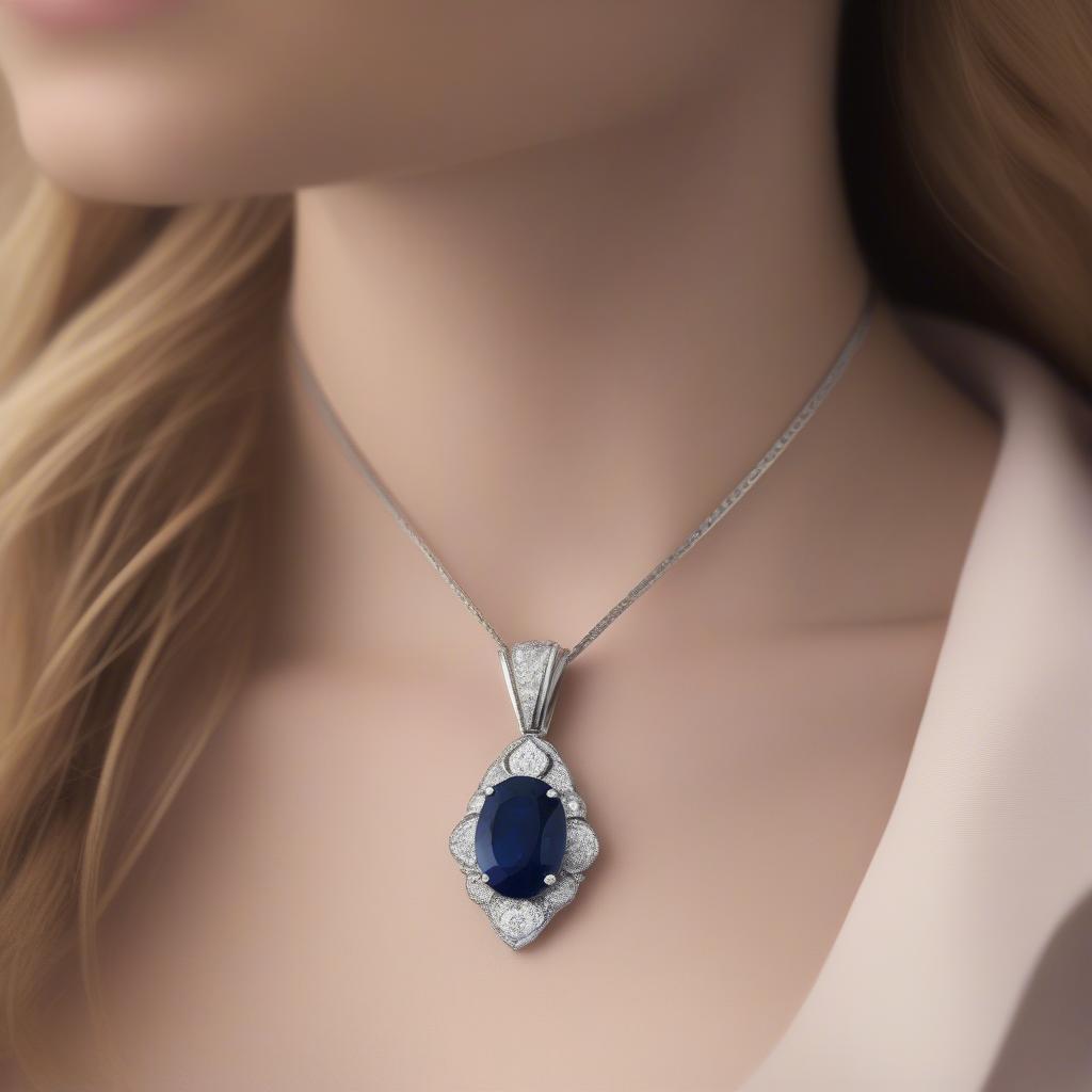 Mặt dây đá sapphire với thiết kế tinh tế, kết hợp với kim loại quý.