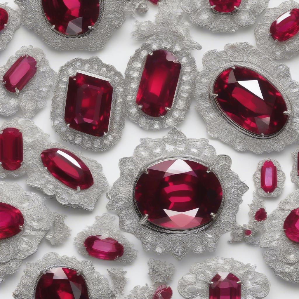 Mặt nhẫn đá quý ruby đỏ lửa rực rỡ, được chế tác tinh xảo, đặt trên nền trắng tinh khôi.