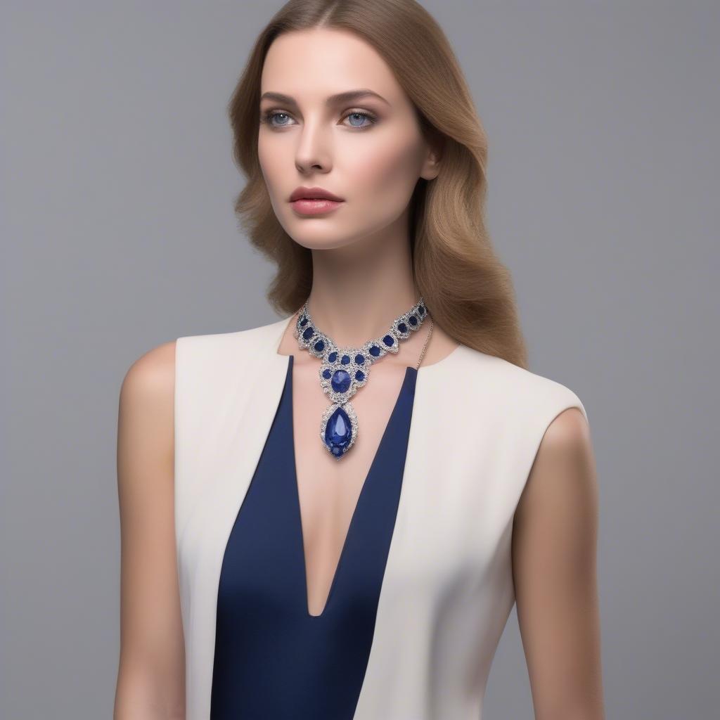 Người phụ nữ đeo mặt dây đá sapphire toát lên vẻ sang trọng và quý phái