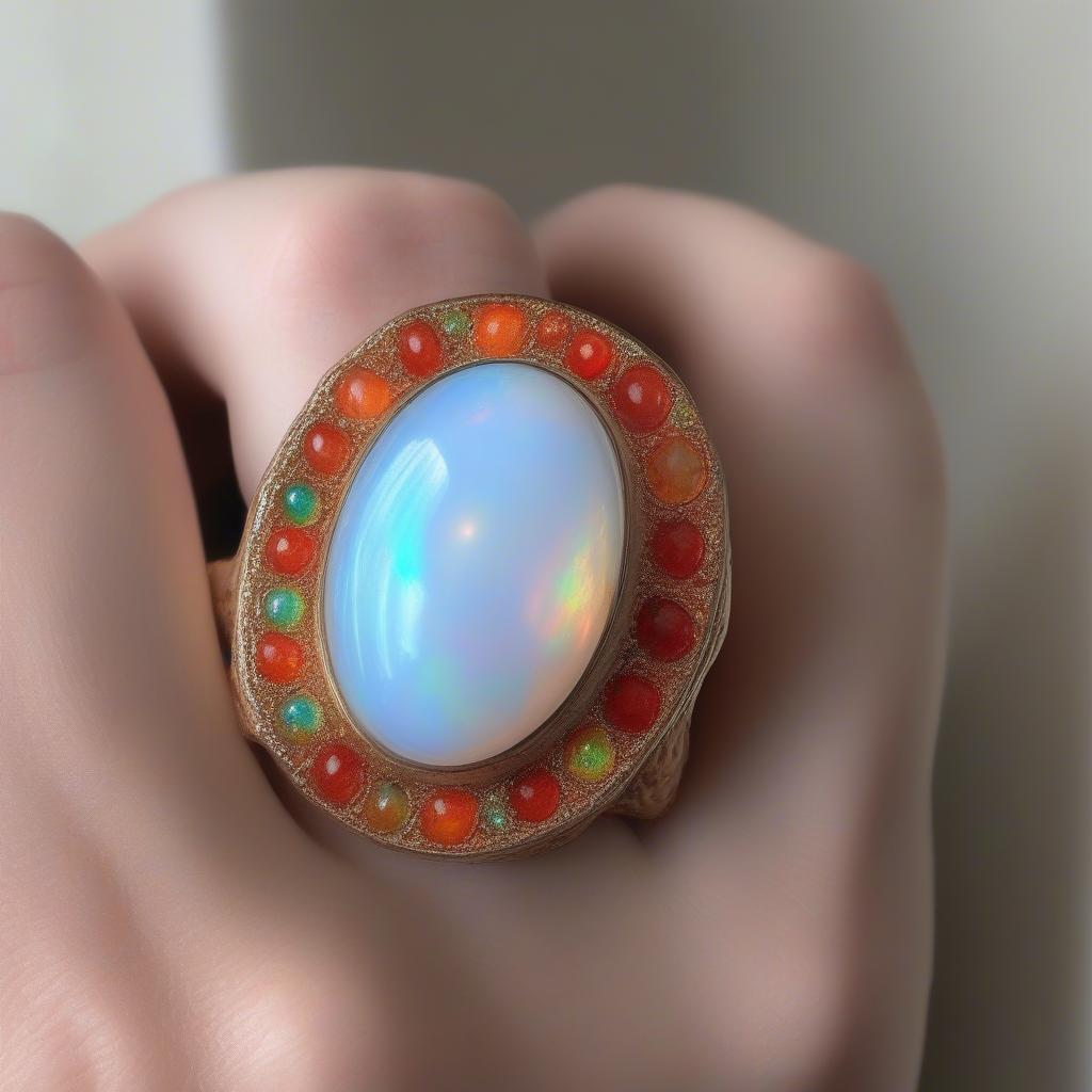 Nhẫn đá quý Opal lấp lánh