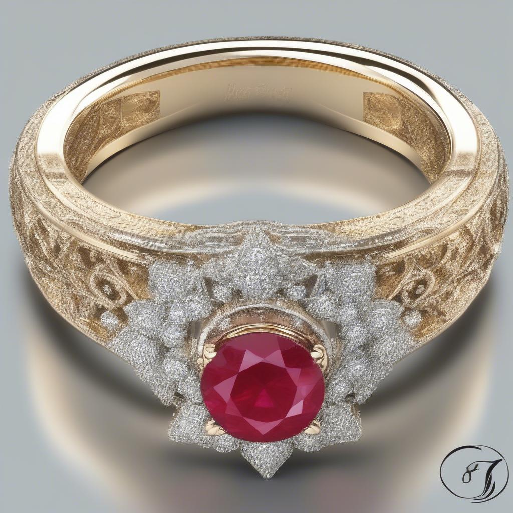 Chiếc nhẫn vàng đính đá Ruby đỏ quý phái, tôn lên vẻ đẹp sang trọng.