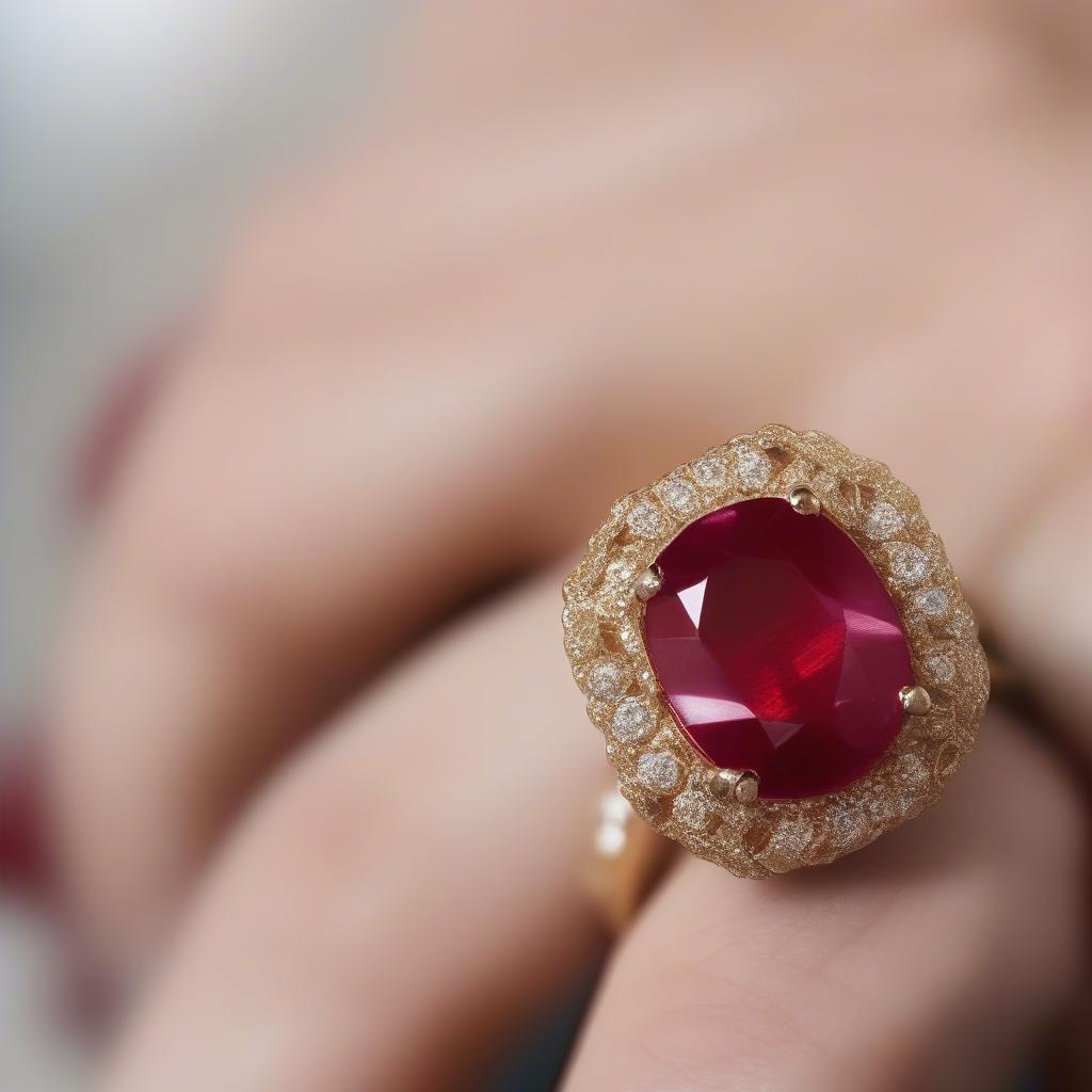 Nhẫn vàng đính đá quý màu đỏ ruby