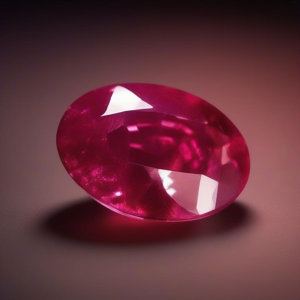 Viên ruby đỏ rực rỡ tỏa sáng dưới ánh đèn