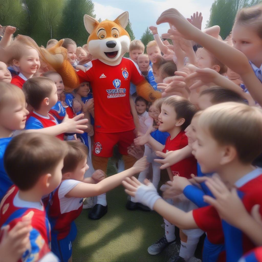 Zabivaka và các cầu thủ nhí World Cup