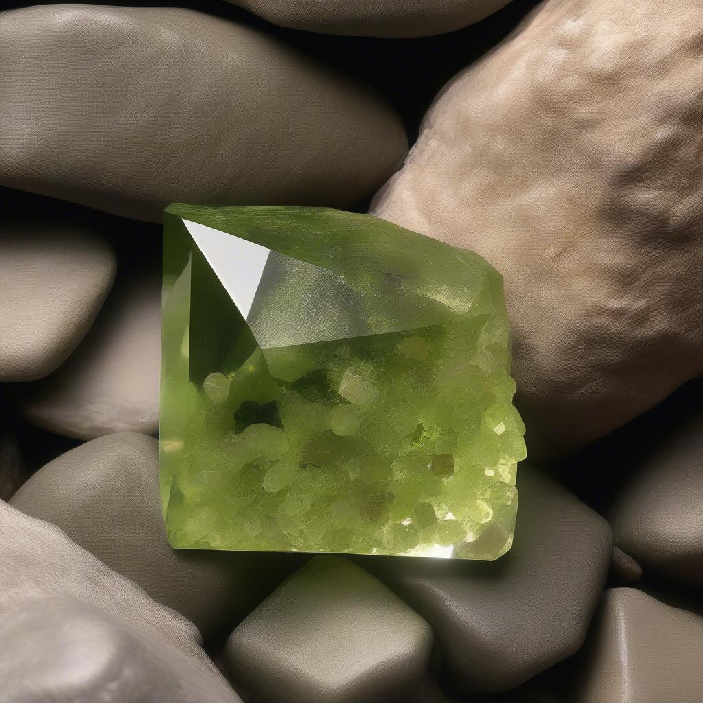 Đá Peridot trên nền đá tự nhiên