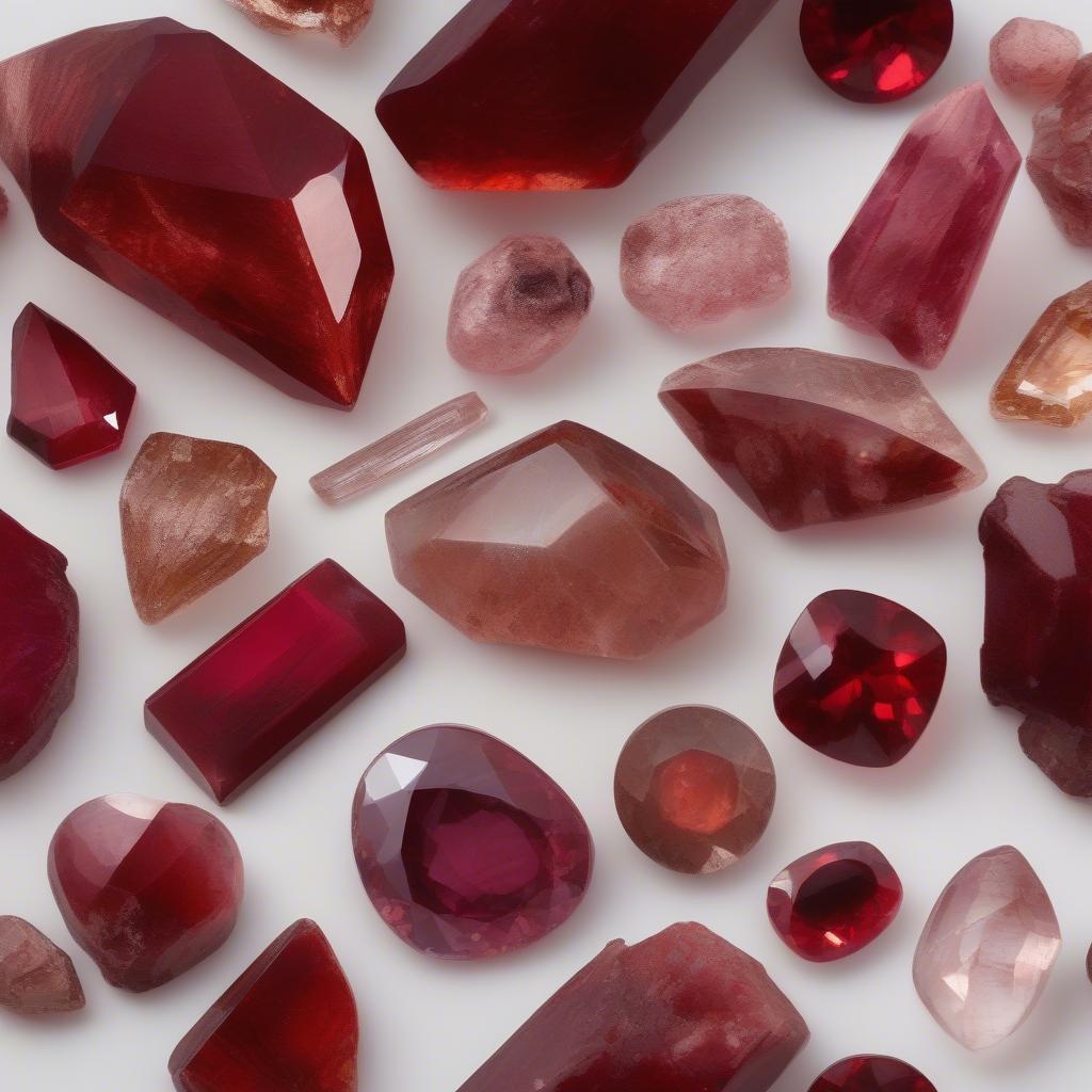 Đá Ruby, Thạch Anh Tóc Đỏ và Garnet.