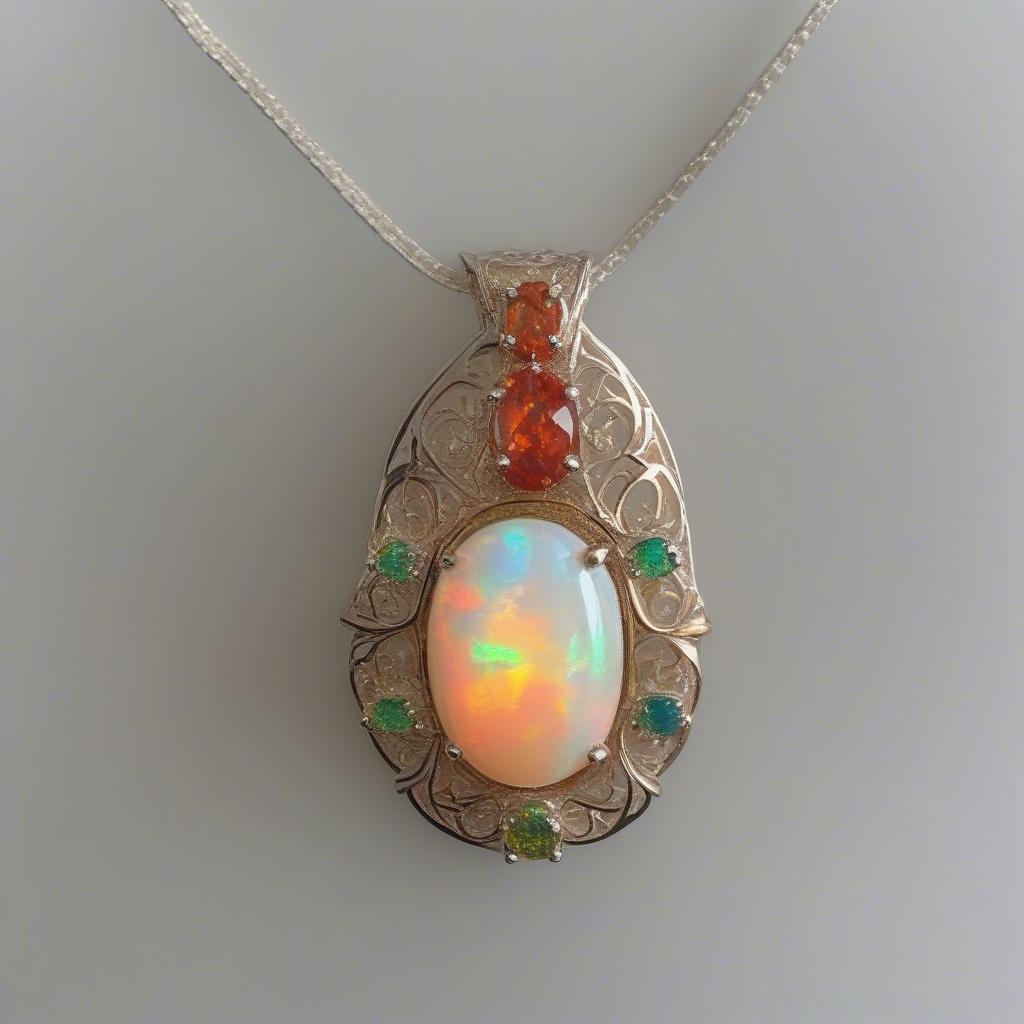 Mặt dây chuyền đá quý opal lửa