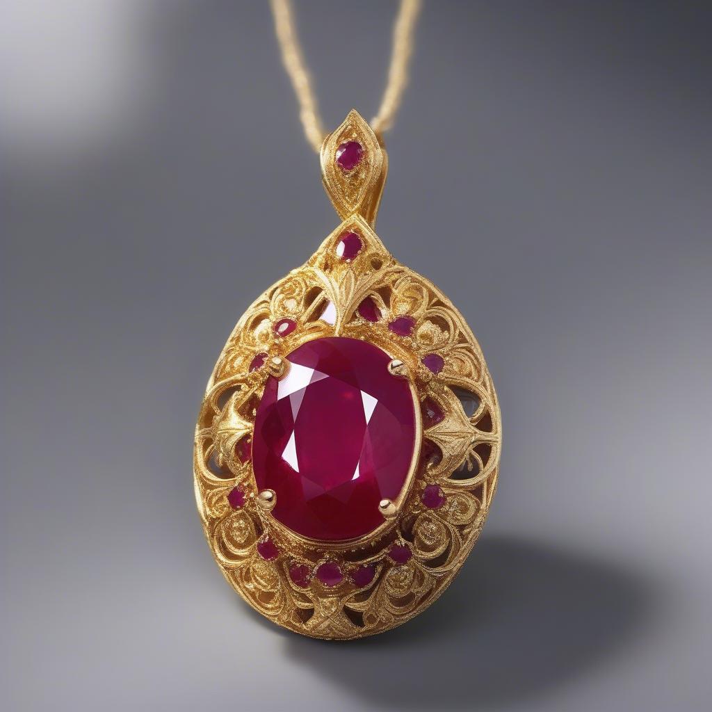 Mặt Dây Chuyền Vàng Italy Bọc Đá Ruby