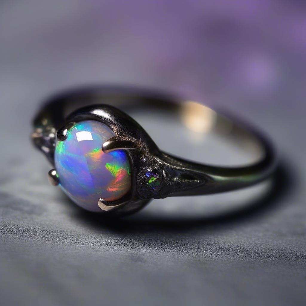 Nhẫn đá quý opal đen huyền bí