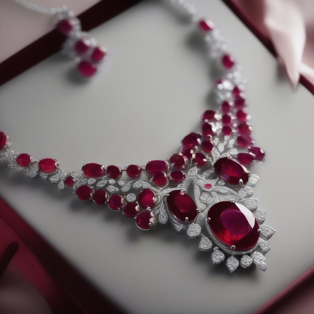 Hình ảnh vòng cổ đá ruby đỏ đậm sang trọng và quý phái